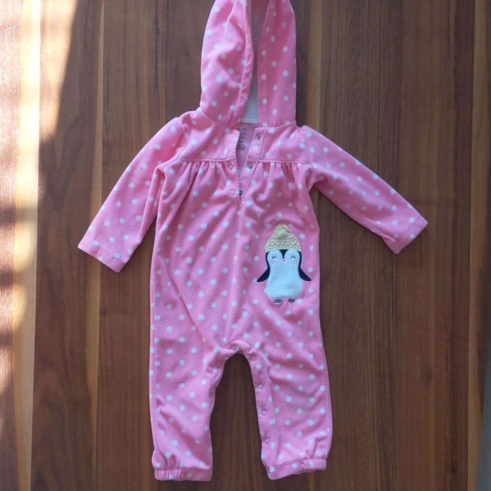 Pink winter jump suit.